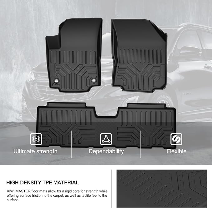 KIWI MASTER Floor Mats for 2018-2024 Chevy Equinox/GMC Terrain Front Rear 2 Row Seat All Weather Mat TPE Slush Liners Black