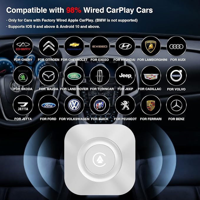Wireless CarPlay Adapter, Netflix CarPlay Adapter for Car with YouTube, Perfect for CarPlay Wireless Adapter, Android Auto Magic CarPlay Box for Factory Wired CarPlay Cars from 2016-White