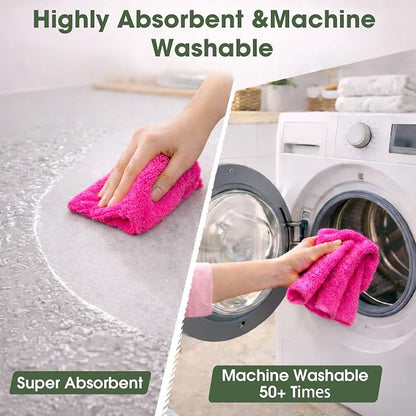 Microfiber Cleaning Cloth Roll - 100 Pack Tear Away Microfiber Paper Towels, Reusable, Washable, Scratch-Free, Kitchen Towels for Car, Home, Kitchen, Glass, Dishes (Hot Pink)