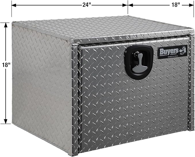 Buyers Products 1705100 Diamond Tread Aluminum Underbody Truck Tool Box, 18 x 18 x 24, Made in USA, .100 in. Thick, Corrosion Resistant, Locking Compression Latch, Secure Storage for Work Trucks