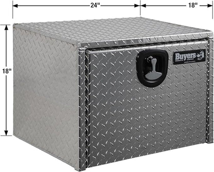 Buyers Products 1705100 Diamond Tread Aluminum Underbody Truck Tool Box, 18 x 18 x 24, Made in USA, .100 in. Thick, Corrosion Resistant, Locking Compression Latch, Secure Storage for Work Trucks
