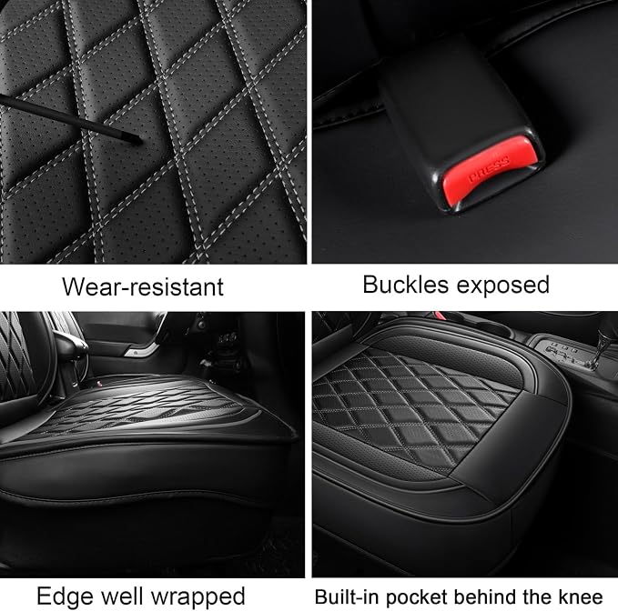 MIROZO Tacoma Seat Covers Full Set,Leather Truck Seat Covers Breathable Car Seat Protector Fits for 2005-2015 Toyota Tacoma Crew Cab,Black