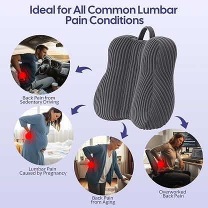 Lumbar Support Pillow for Recliner, Back Support Pillow for Office Chair, Back Cushion with Shredded Foam for Back Pain Relief & Reading, Lumbar Cushions for Couch, Sofa Seat, Car, Grey