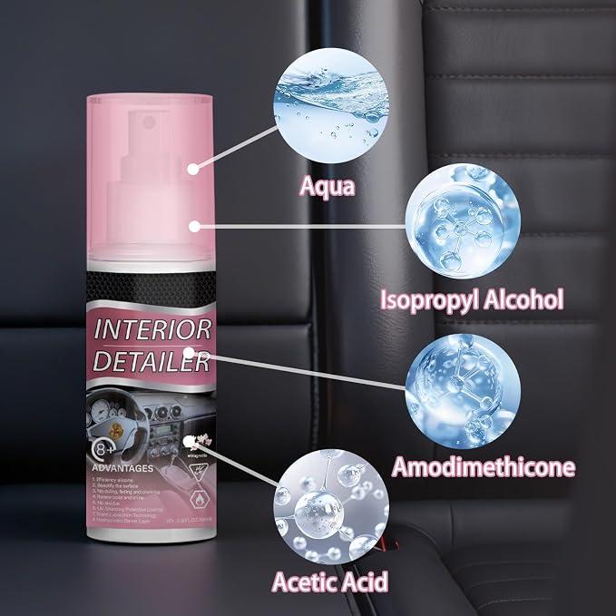 Polishing Cleaner Car Interior Detailer Spray, 2026 Upgrade Car Interior Detailer Spray for Dashboard, Leather & Vinyl with UV Protection, 2Pack(100ml x 2)