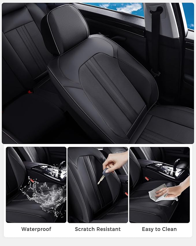 Huidasource Seat Covers, Luxury Faux Leather Car Seat Cover, Velcro Adjustable, with Airbags, Seat Belts, Thinning Design Perforation Cooling Heating Universal Fit for Most Cars Vans Trucks SUVs Black