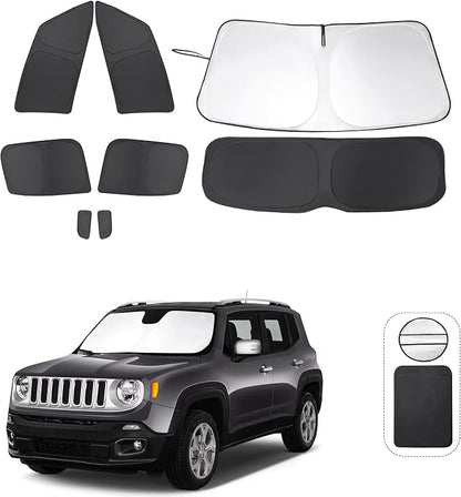 TINGLU Window Shades for Jeep Renegade 2015-2024 Accessories Car Side Full Windows Rear Triangular Windshield Sun Shade Sun UV Rays Privacy Protection for Camping Napping 8PCS