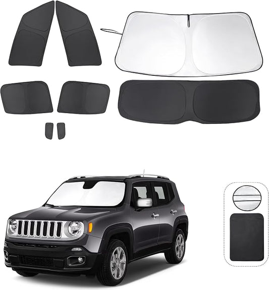 TINGLU Window Shades for Jeep Renegade 2015-2024 Accessories Car Side Full Windows Rear Triangular Windshield Sun Shade Sun UV Rays Privacy Protection for Camping Napping 8PCS