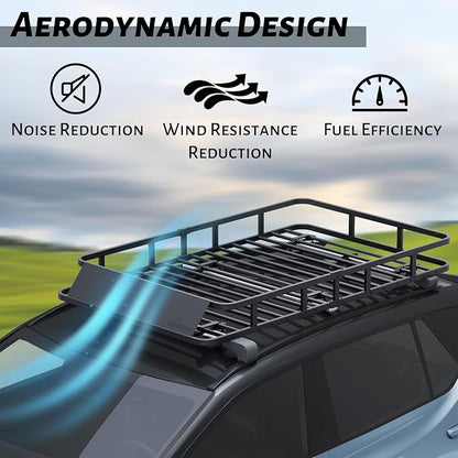 64" x 39" x 6" Cargo Roof Rack, Universal Rust-Proof Roof Basket for SUV, Heavy Duty Steel Rooftop Cargo Carrier, Car Top Luggage Holder 150LBS Capasity, Easy Assembly, Black