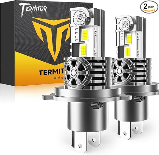 Termitor Latest H4 9003 Fog Light Bulb, HB2 Halogen for Off-road only | 50K Lumens, 6500K Daylight White, No Adapter Required, Easy Install, 70,000hrs+ Lifespan, IP68, 1: 1 size, Pack of 2