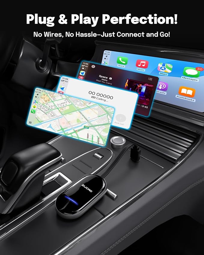 ZUCWO 2-in-1 Wireless CarPlay Adapter and Android Auto Adapter – Converts Wired to Wireless for Cars 2016+, Plug & Play, USB-A to USB-C for iOS10+/Android 11+