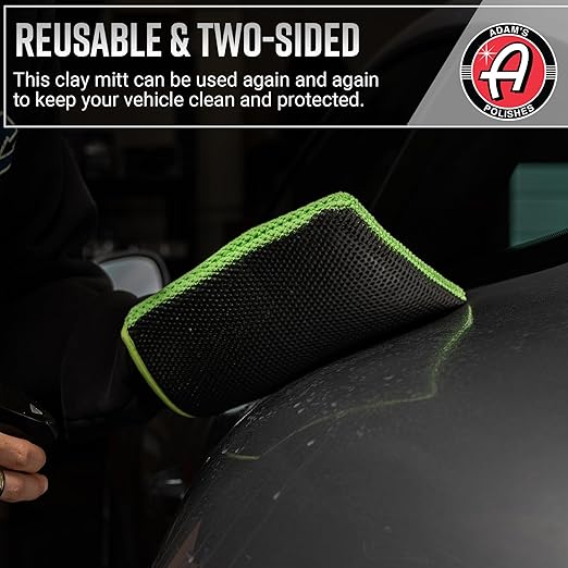 Adam's Clay Mitt (Green, 2pk) - Car Detailing Medium Grade Clay Mitt Glove Quickly Removes Debris from Your Vehicle Exterior Paint, Glass, Wheels, Chrome & More