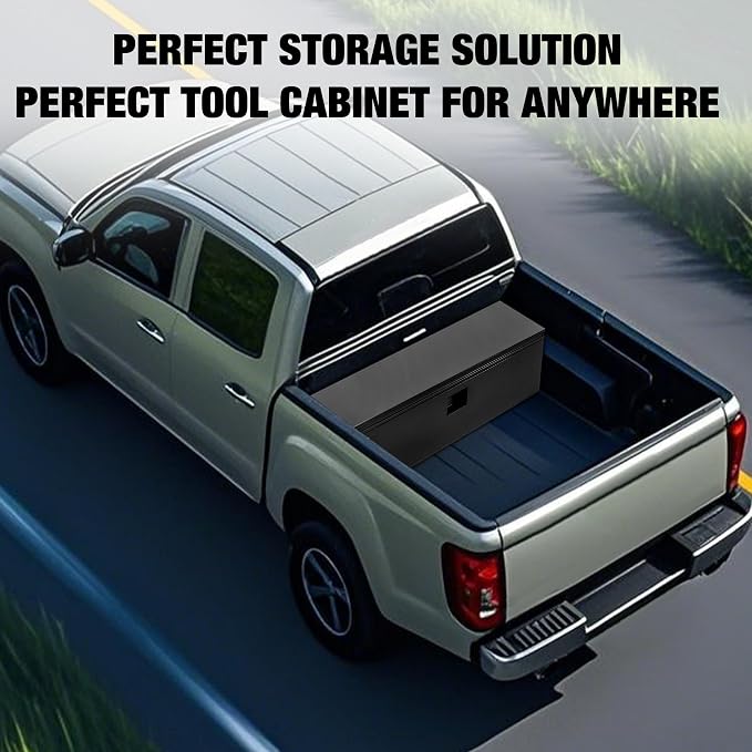 Underbody Truck Tool Box Steel Storage ToolBox, Tool Chest Organizer w/Lock and Keys For Pickup, Truck Bed, RV, Trailer, Heavy Duty Waterproof Black Box,48 x 15 x 15 Inch