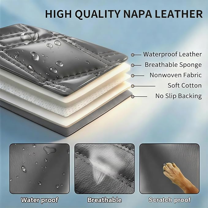 Car Seat Covers Compatible with Hyundai Equus 2011-2016 - Full Set 5 Seats Luxury Leather All-Weather Seat Cushions & Protectors, Waterproof & Breathable, Airbag Compatible (Gray)