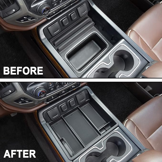 JKCOVER Center Console Organizer Compatible with Chevy Silverado/GMC Sierra 2014 2015 2016 2017 2018 1500/2500/3500HD Accessories Console Compartment Storage Tray -Full Console w/Bucket Seats ONLY