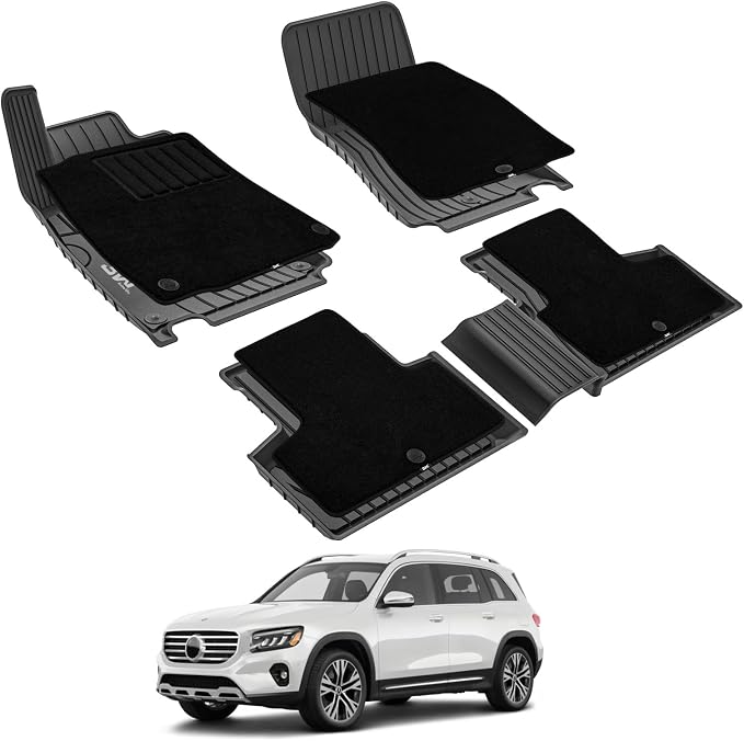 3W Floor Mats with Carpets Custom Fit Mercedes Benz GLB 2020-2026, TPE Floor Liner Thickened Carpet with Safety Locks and Driver Heel Pad for Benz GLB250 GLB35 AMG Cars Accessory