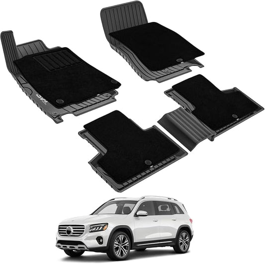 3W Floor Mats with Carpets Custom Fit Mercedes Benz GLB 2020-2026, TPE Floor Liner Thickened Carpet with Safety Locks and Driver Heel Pad for Benz GLB250 GLB35 AMG Cars Accessory
