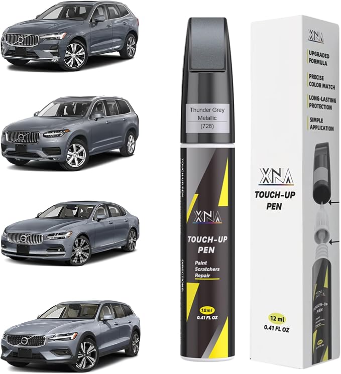 XNA Thunder Grey Metallic(728) for Volvo Touch Up Paint, Car Scratch Remover for Nicks and Chips Repair, 2-In-1 Quick & Easy Fix Car Scratch Repair Kit with Exact Color-Matched