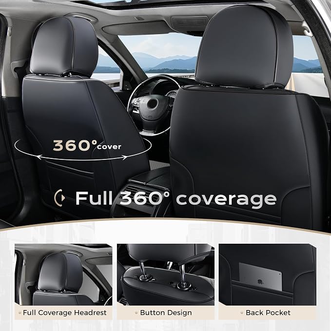 Coverado Car Seat Covers, Car Seat Covers Front Seats, 2-Pack Front Seat Cover, Nappa Leather Waterproof Seat Covers, Car Seat Protectors, Automotive Seat Covers Universal Fit for Most Vehicles