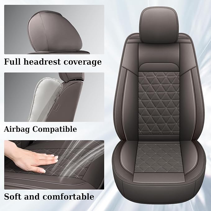 Coverado Dodge Ram Seat Covers Full Set, Waterproof Ram 1500 Seat Cover Compatible with 2002-2026 Dodge RAM 1500 2500 3500 Crew Quad Cab with Curved Bench, Coffee