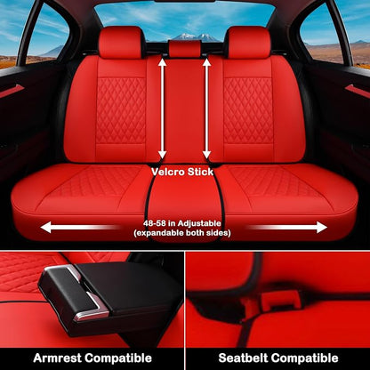 Coverado Car Seat Covers Full Set, Automotive Front and Rear Seat Covers with Backrest, Nappa Leather Car Seat Protectors Waterproof, Universal for Most Vehicles, Red