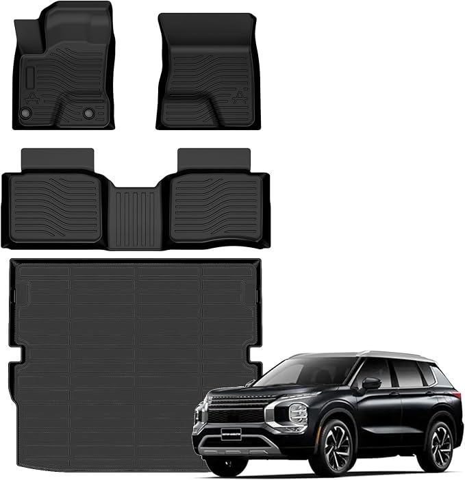 Auxko All Weather Floor Mats Cargo Mat for Mitsubishi Outlander PHEV 2026 2025 2024 2023 TPE Liners Accessories Guard Odorless Anti-Slip Floor Liners & Trunk Liner