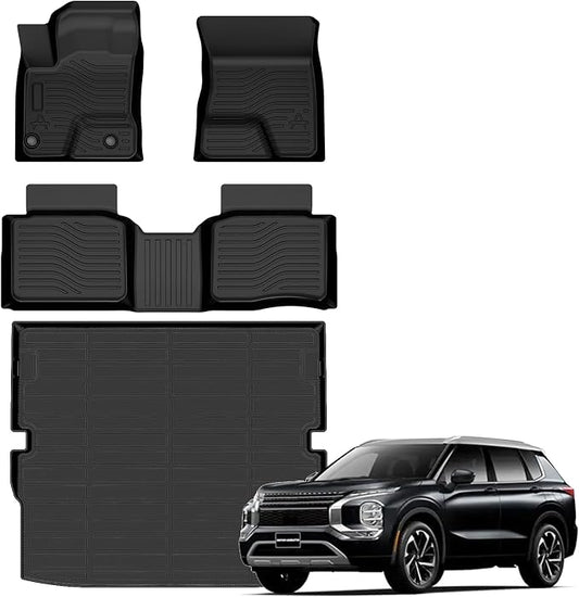 Auxko All Weather Floor Mats Cargo Mat for Mitsubishi Outlander PHEV 2026 2025 2024 2023 TPE Liners Accessories Guard Odorless Anti-Slip Floor Liners & Trunk Liner
