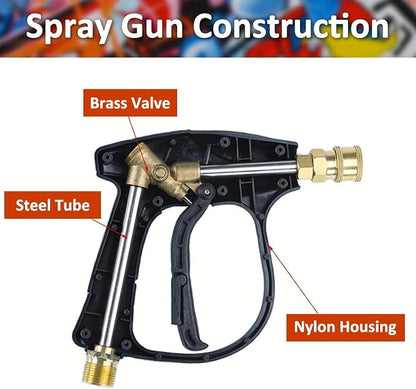Bear Force High Pressure Washer Gun 3000 PSI Max, Power Washer Short Gun M22-14mm with 1/4 Inch Quick Connector, Compatible for Some of Greenworks for Kar-cher for Ryobi Homelite Pressure Washer