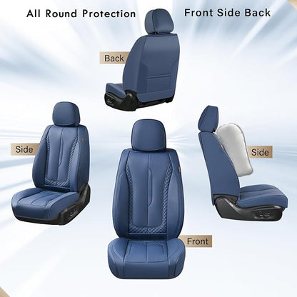 Coverado Car Seat Cover Full Set, Blue Seat Covers Front Seats Back Seat Covers, Nappa Leather Waterproof, Car Seat Cushion, Car Seat Protector Universal Fit Most Cars