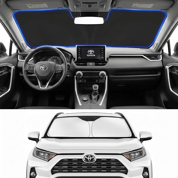 Custom Fit Windshield Sun Shade for Toyota RAV4 2019-2026 | Custom Fit Windshield Cover, Blocks UV Rays, Double-Layer Heat Shield, Durable Frame, Easy Fold & Storage