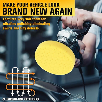 Yellow Polish Pad, 3Pcs 5.5 Inch Face for 5 Inch Buffing Polishing Pads and Woolen Pads 125mm Backing Plate Compound Buffing Sponge for Car Buffer Polisher Compounding, Polishing and Waxing