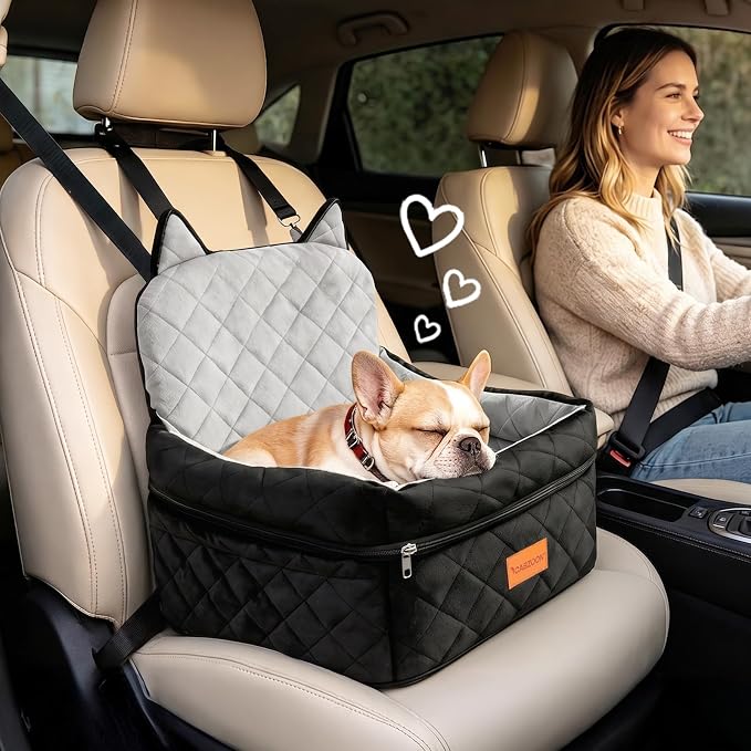 Dog Booster Car Seats for S/M Dogs Up to 35lbs,Pet Car Seat/Travel Bed with Washable&Removable Cover,Storage Pockets,Dog Safety Belt and Elevated Cushion Fits in Front/Back Seat