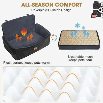 Dog Car Seat for Large Medium Sized Dogs Under 55 lbs, Dog Booster Seat for 2 Small Dogs with Detachable Washable Cover and Cushion, Memory Foam Pet Car Seat with 2 Safety Belts and Storage Pockets