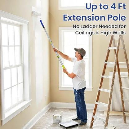 54 PCS Paint Roller Kit with Extension Pole, All-in-One Painting Supplies & Repair Set for Home DIY - Includes 4” & 9” Rollers, Brushes, Hand Sander, Drop Cloth for Walls, Ceilings, Wood Furniture