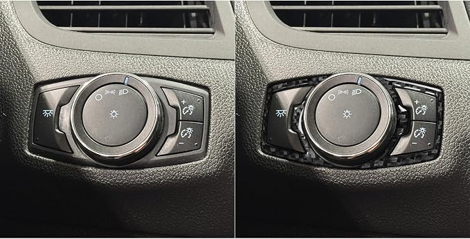 Premium Carbon Fiber Compatible with Ford Edge 2011-2014 2012 2013 SEL/Limited/SE/Sport Accessories Car Headlight Control Switch Knob Trim Frame Cover Interior Trim Sticker Decal Black 2PCS