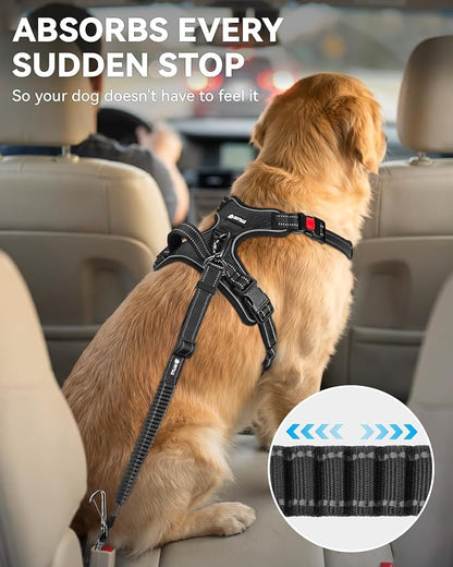 Joytale 3-in-1 Bungee Dog Seat Belt for Car, Safe & Distraction-Free Travel with Reinforced Swivel Carabiner, Shock Absorbing & Tangle-Free Nylon Tether for Medium Large Dogs, Black