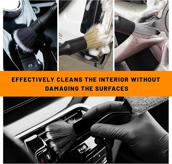 5PCS Car Detailing Brush Kit, Auto Cleaning Kit Includes 2 Vent Cleaners & 3 Ultra Soft No Scratch Boar Hair Brushes, Multi-Use Interior & Exterior Detailing Brush for Most Cars (Style B)