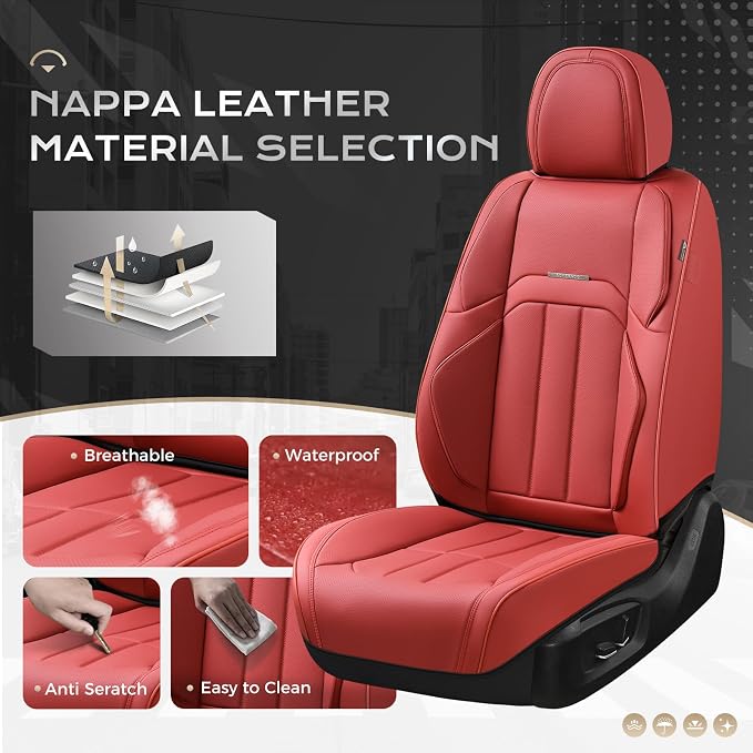 Coverado Car Seat Covers Front Set, Luxury Nappa Leather Seat Covers Universal Fit Waterproof Non-Slip Breathable Automotive Seat Protectors for Cars, SUVs, Trucks
