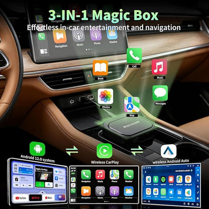 2026 Upgraded 3-in-1 Magic Box 3.0 Wireless CarPlay Adapter & Android Auto Wireless Adapter, CarPlay AI Box with Netflix/YouTube Support, Car Video Box for OEM Wired CP/AA, 5G WiFi BT 5.0, Plug & Play