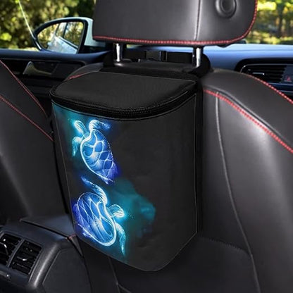 Talayituse Sea Turtle Print Car Trash Can, Portable Auto Garbage Bin Multifunctional Vehicle Interior Accessories with Adjustable Straps Universal Fit Truck SUV Sedan