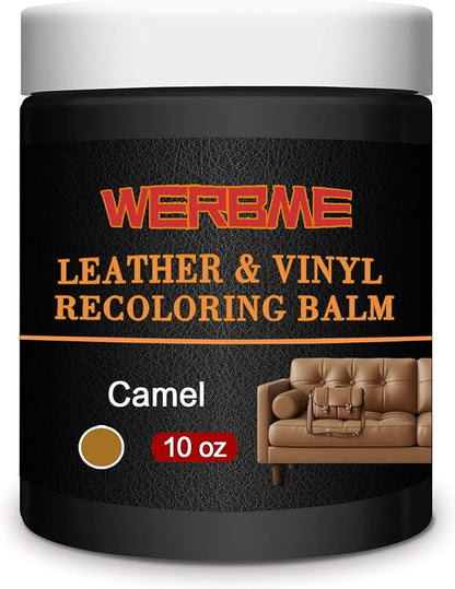 Leather Recoloring Balm & Color Restorer - 10OZ Multipurpose Dye & Paint for Faded Leather Couches, Car Seats, Shoes | Fix Scratches on Clothing, Furniture & Accessories(Camel)