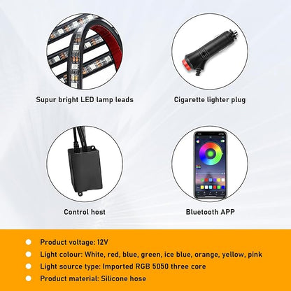 Car Led Interior Lights, RGB 72 LED Multicolor Auto Strip Light with Sound Active Function and APP Control, Under Dash Smart Lighting Kit with Charger, Car Accessories (Cigarette Lighter)