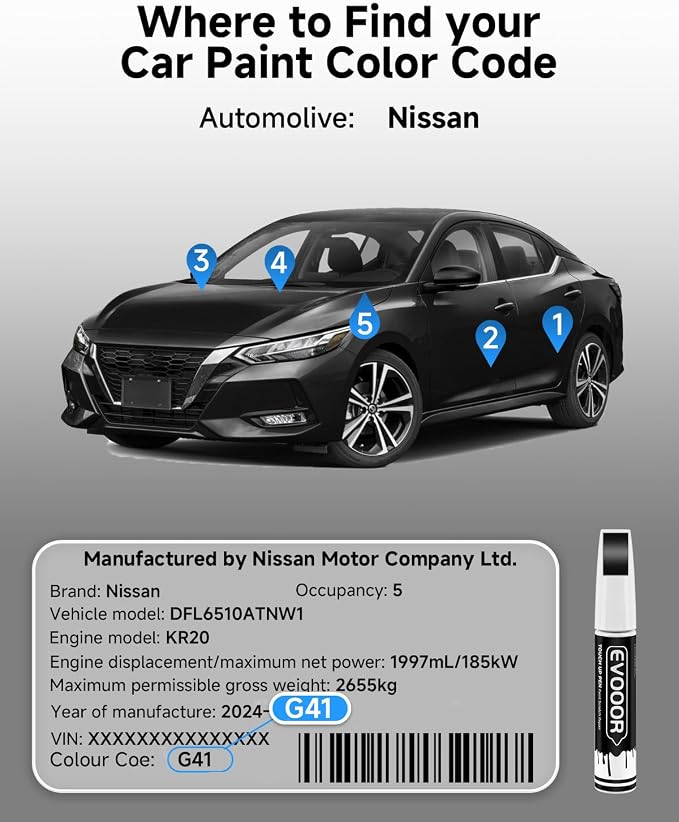 Touch Up Paint Compatible with Nissan Exact Match 2 in 1 Touch up Paint for Chips and Nicks Repair (Black/Magnetic Black Pearl(G41) Compatible with 350Z/370Z/Armada/Frontier/Murano/Pathfinder/Rogue/Rogue-Sport/Titan/Titan-XD/X-Trail)