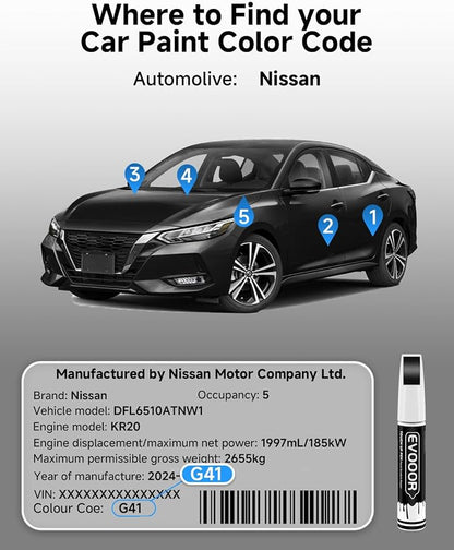 Touch Up Paint Compatible with Nissan Exact Match 2 in 1 Touch up Paint for Chips and Nicks Repair (Black/Magnetic Black Pearl(G41) Compatible with 350Z/370Z/Armada/Frontier/Murano/Pathfinder/Rogue/Rogue-Sport/Titan/Titan-XD/X-Trail)