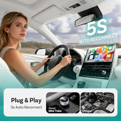 OTTOCAST Mini Tube 2026 Wireless CarPlay & Android Auto Adapter, 5GHz WiFi Auto Connect, Plug & Play for iPhone & Android, Stable Performance, Premium Aluminum Design