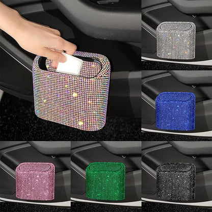 Bling Rhinestone Car Trash Can, Black, Swing-Lid