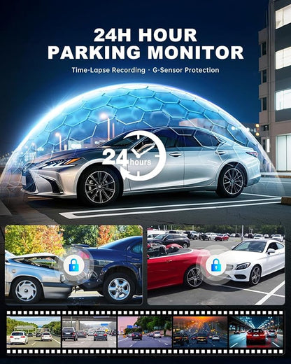 JOMISE 4K+4K Dash Cam Front and Rear for Cars | WiFi 6 & Ethernet Transfer, Dedicated Rear Camera Processing, Touchscreen, Max 1TB, Night Vision, 64GB Card Included