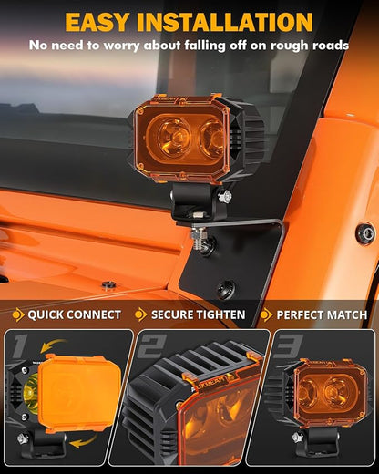Auxbeam 4 Inch LED Pod Covers, R4 Series 2300K Dark Amber LED Pods Square Offroad Plastic Light Protective Cover Fog Lamp PC Lens Light Mask, 2 Pack (Not Fit for ZD000706)