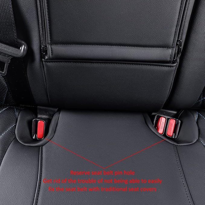 EKR Rav4 Seat Covers Custom Fit for Toyota Rav4 2021-2024 Prime SE,XSE & 2019-2025 Hybrid/PHEV SE,XSE, Leather Car Seat Cover Full Set for SUV,Faux Leather(Black with Blue Piping)