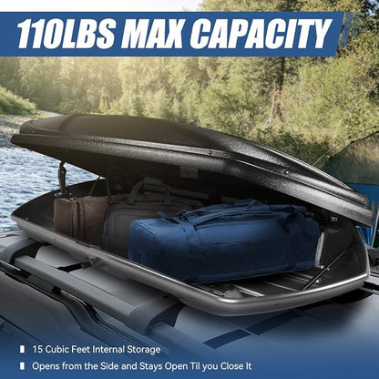 Auto Dynasty Hard Shell Roof Top Mount Car Storage Travel Luggage Box Cargo Carrier with Security Keys, 80 (L) x 30 (W) x 13 (H) Inches, Capacity 110 Pounds, 15 Cubic Feet, Textured Black