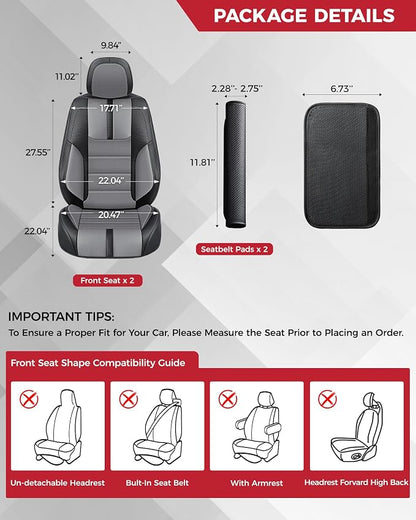 FREESOO Universal Front Seat Covers, Waterproof Faux Leather Automotive Seat Covers with Carbon Fiber Texture Seat Belt Pads, Anti-Slip Airbag Compatible Car Seat Protectors for Cars SUVs Trucks